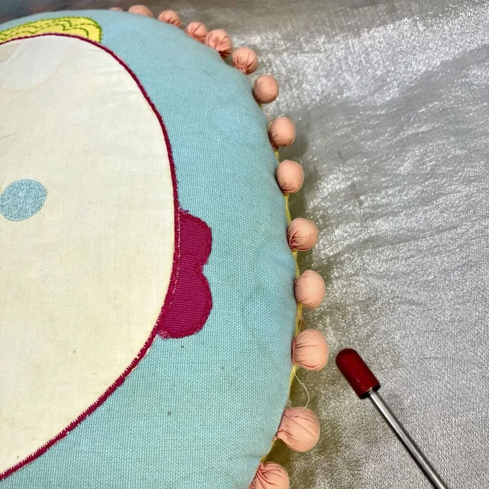 POTTERY BARN KIDS Decorative Throw Fish Pillow Round with Pom Pom Edge